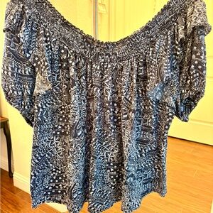 INC International Concepts Black and White Off-Shoulder Blouse